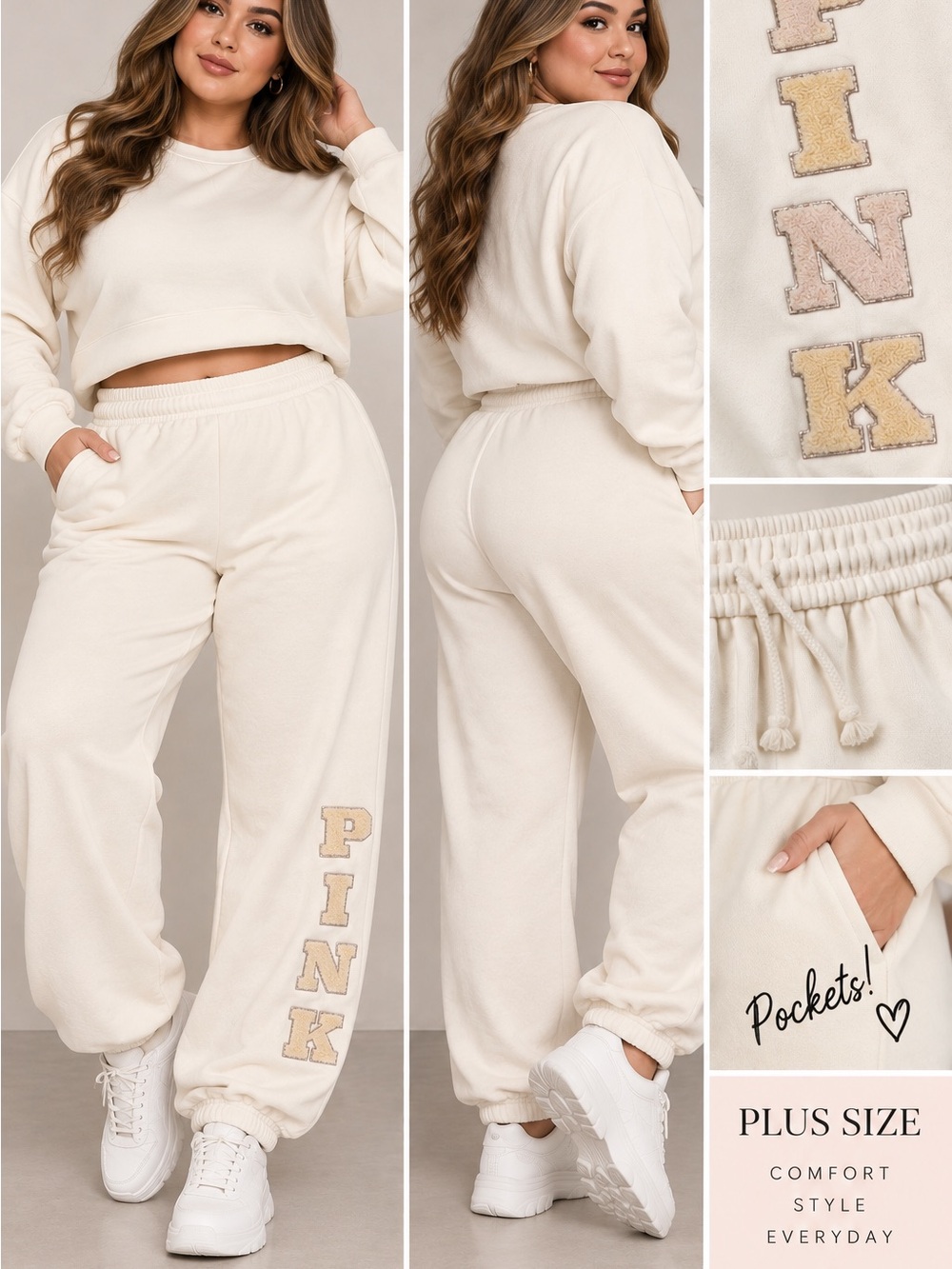 PINK Victoria's Secret Cream Plus-Size Sweatpants with Pockets